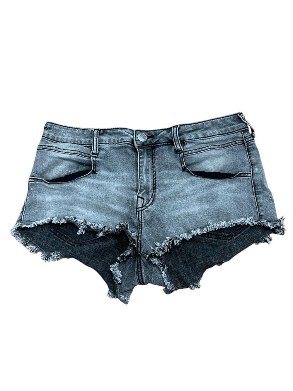 True Religion Women's Gray Distressed Cheeky Denim Shorts Size 30